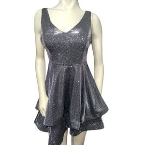 Teeze Me Shimmery Grey Ruffled fit-and-flare Mini cocktail/formal dress Size 5/6